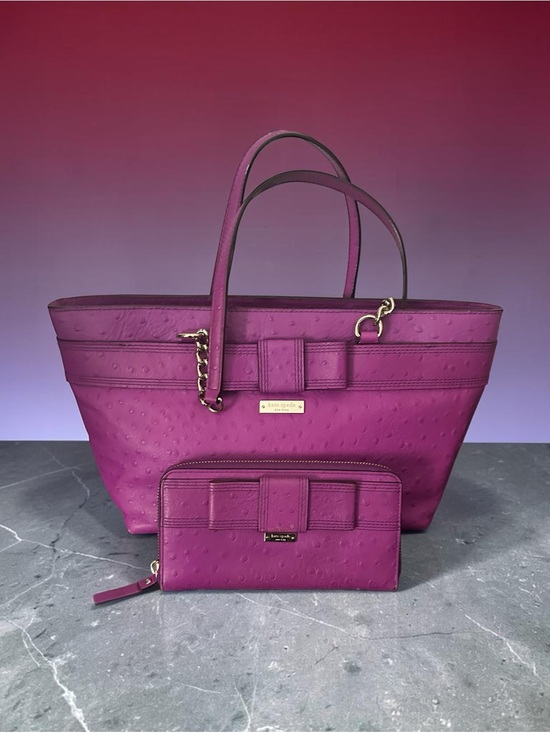 kate spade Handbags - Kate Spade Rose Avenue Ostrich Embossed Leather Bow Tote Bag & Wallet Set